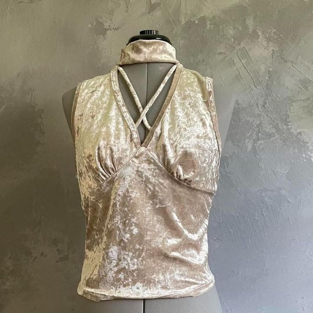Color Story Pink Champagne Crushed Velvet Halter Top Large